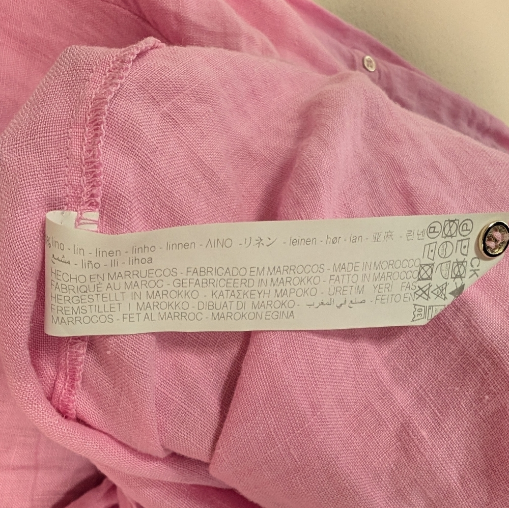 Zara Size Medium Light Pink 100% Linen Blouse Top Long Sleeve Button Up - Picture 3 of 6